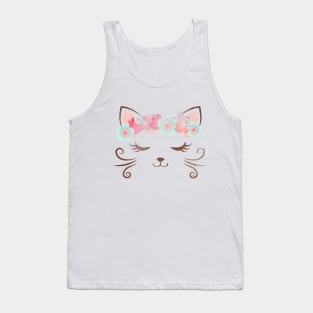 vintage Kawaii cat, kitty kat, flower crown, cute cat, cat party, cat gift, pretty kitty, cat lover, cat collection Tank Top